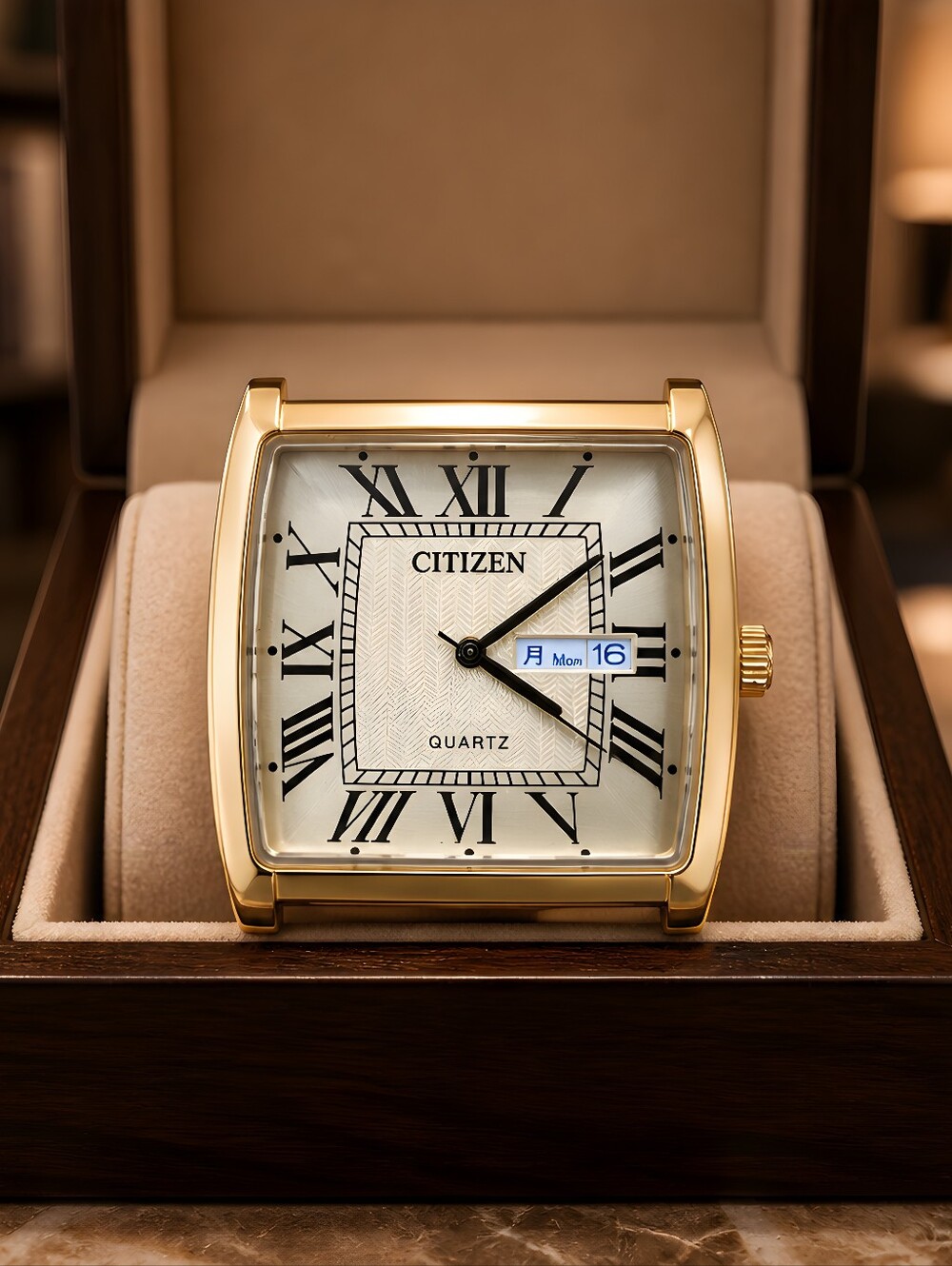 Citizen Quartz dress watch featuring a gold-tone rectangular "tank" Battery Work - Picture 3 of 8